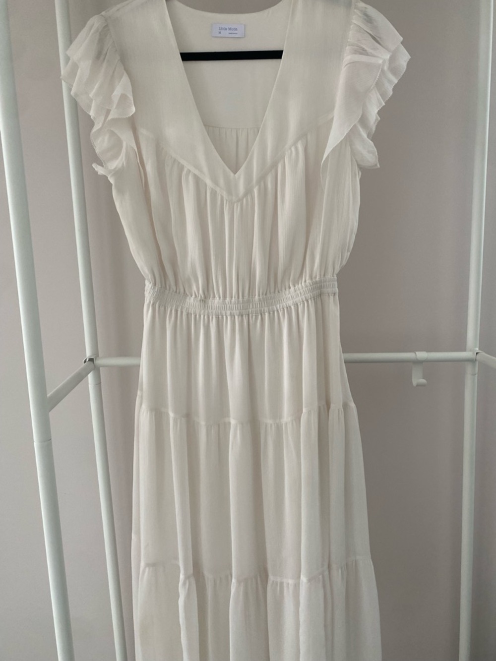 Aritzia White V-Neck Tiered Midi Dress - Picture 3 of 3